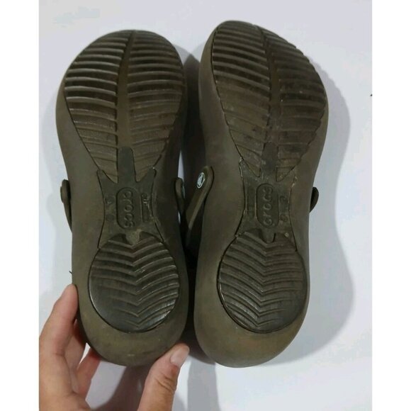 Crocs Alice Mary Jane Work Sandals Size 10 Brown Slip On - Picture 7 of 9